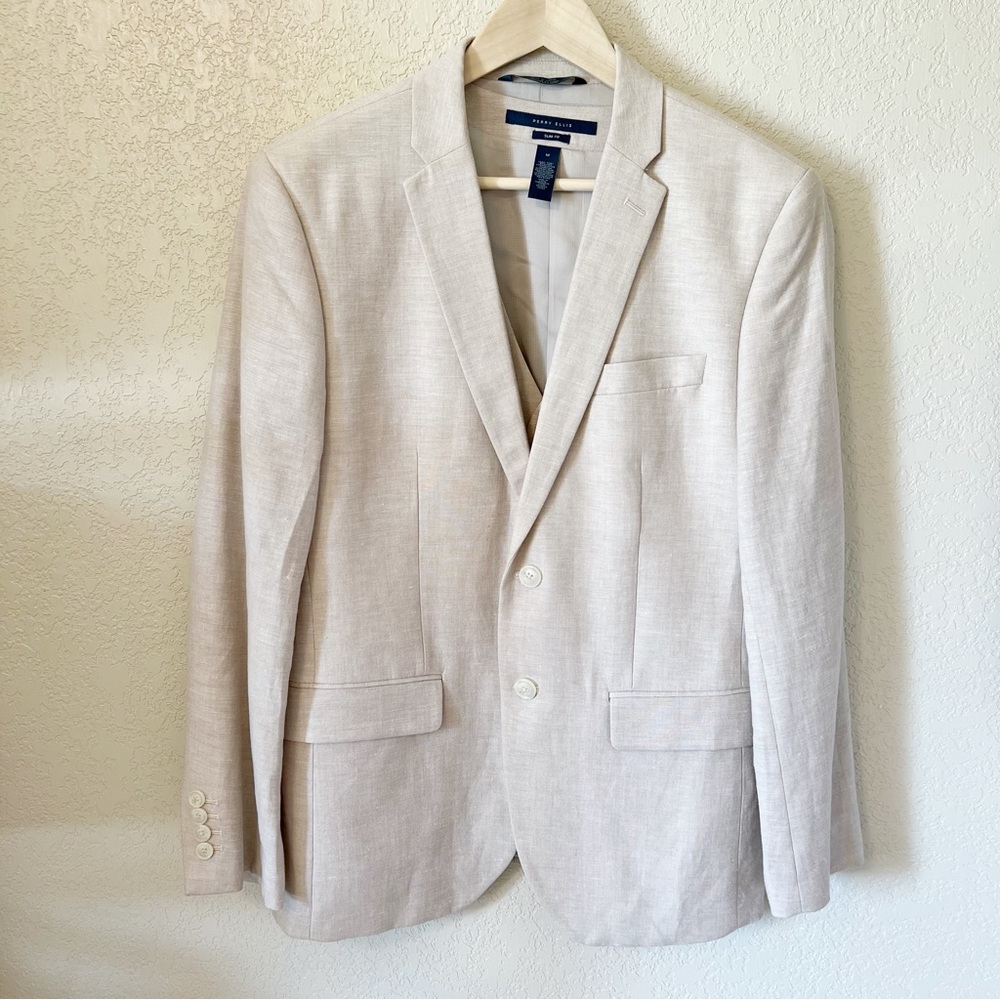 Perry Ellis Linen Slim Fit 3 Piece Suit